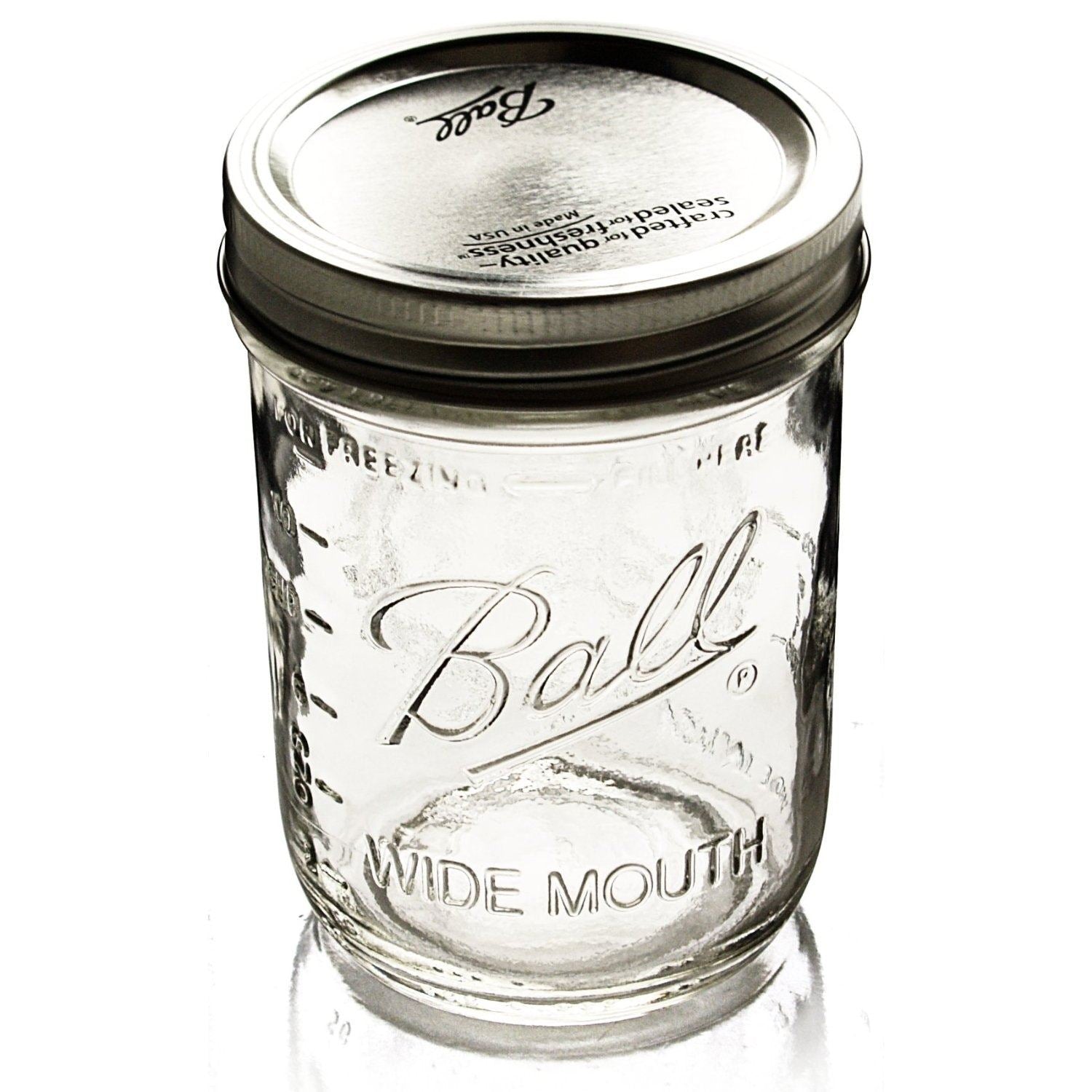 Ball Mason 16oz (475ml) Pint Wide Mouth Preserving Jar with Lid and Band (Single)