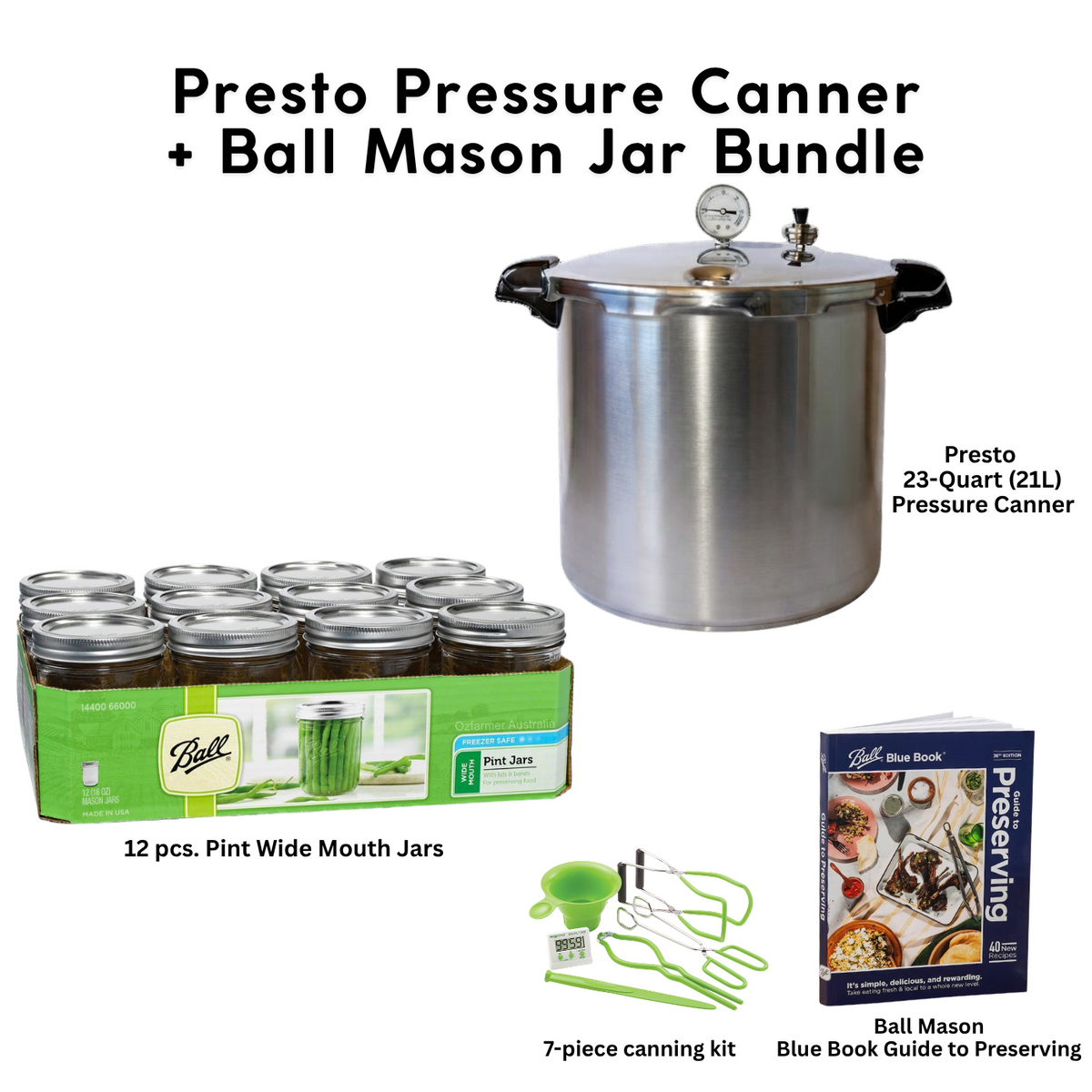 Presto 23-Quart Induction Stovetop Pressure Canner with Dial Gauge & 3-Piece Regulator — Stainless Steel Base bundle with Ball Mason Jars