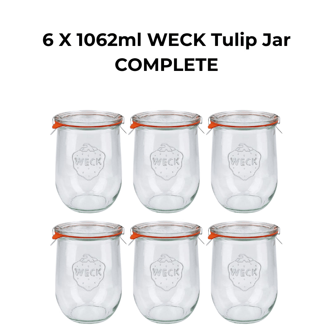 6 X 1062ml WECK Tulip Jar COMPLETE - Ball Mason Australia