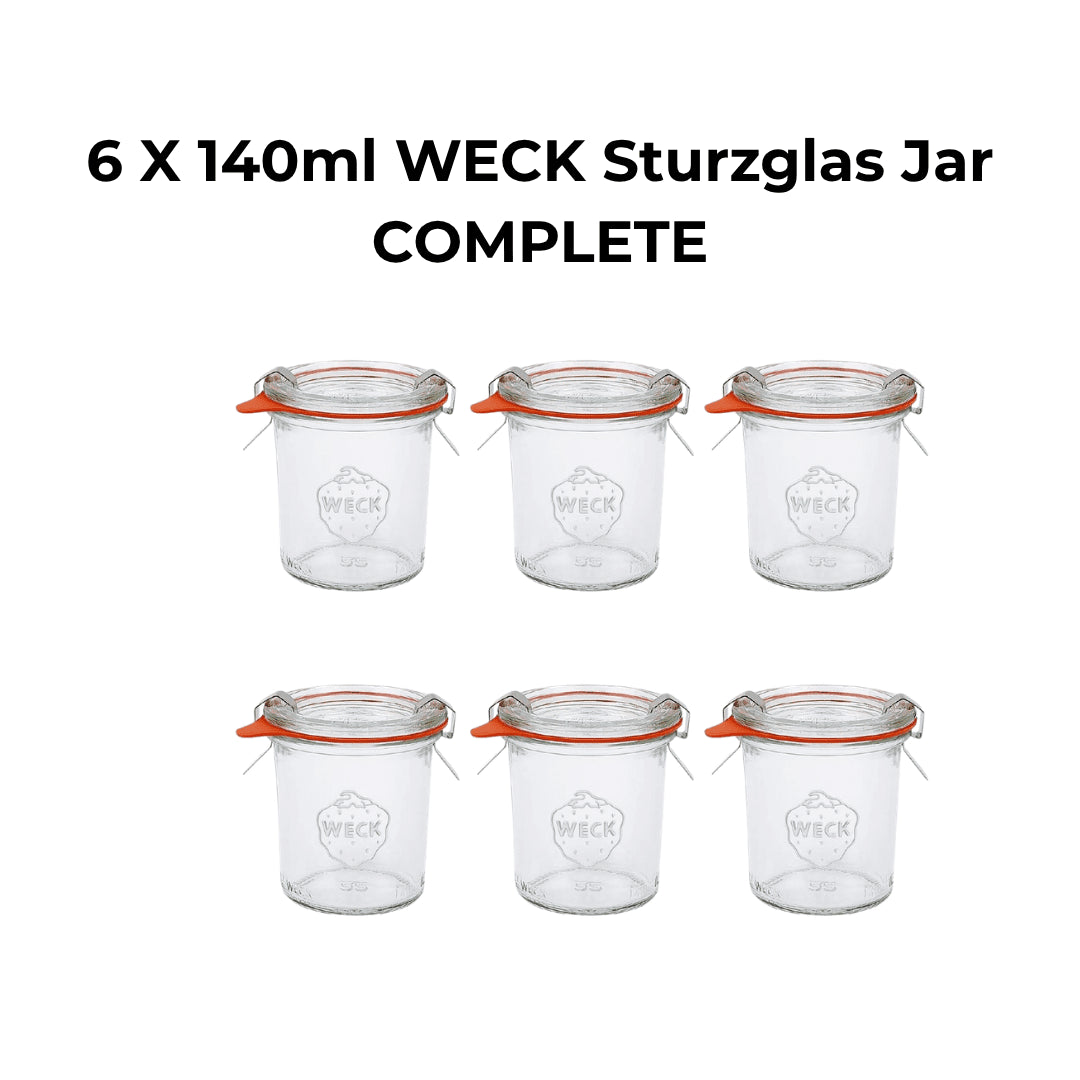 6 X 140ml WECK Sturzglas Jar COMPLETE - Ball Mason Australia