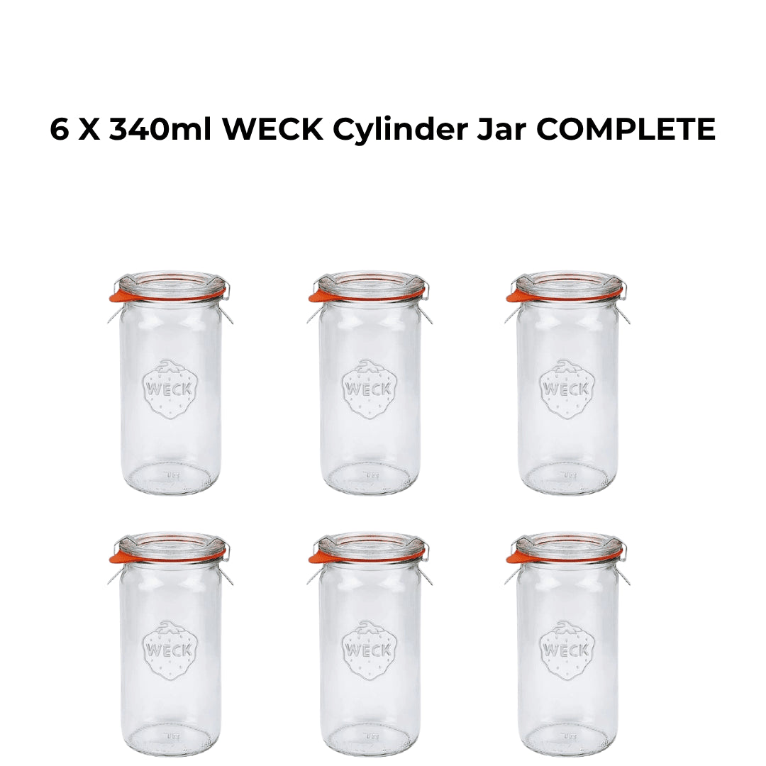 6 X 340ml WECK Cylinder Jar COMPLETE - Ball Mason Australia