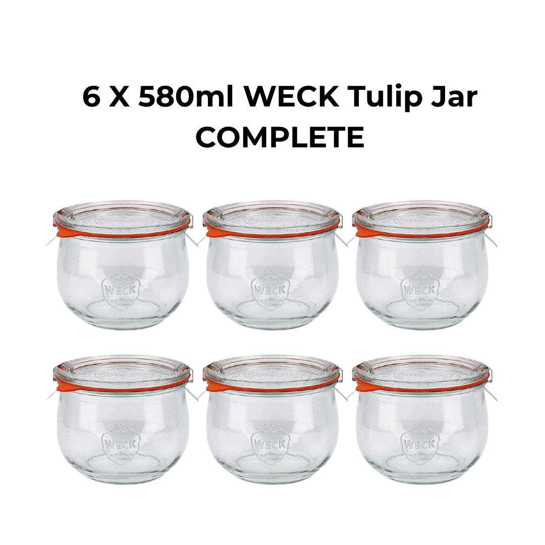 6 X 580ml WECK Tulip Jar COMPLETE - Ball Mason Australia
