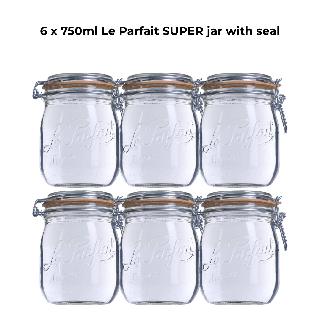 6 x 750ml Le Parfait SUPER jar with seal - Ball Mason Australia