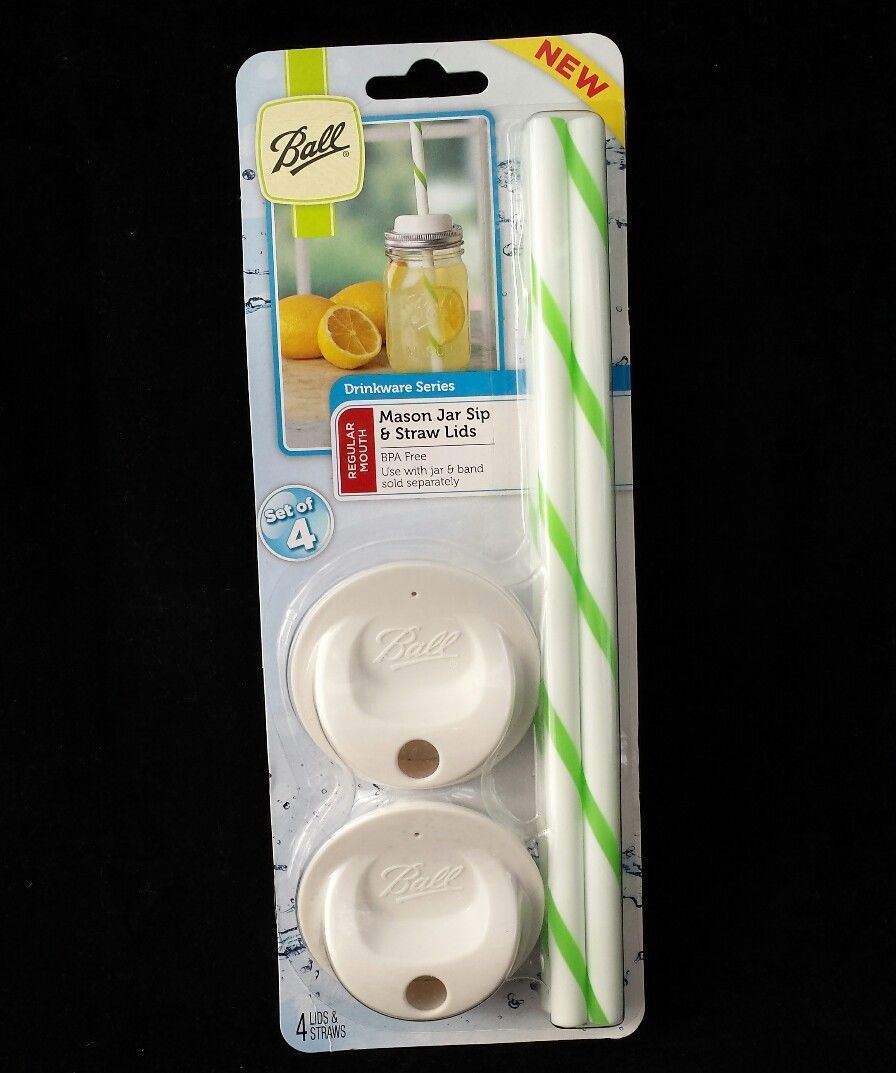 Ball Mason Regular Mouth Sip and Straw Lid (4-Pack)