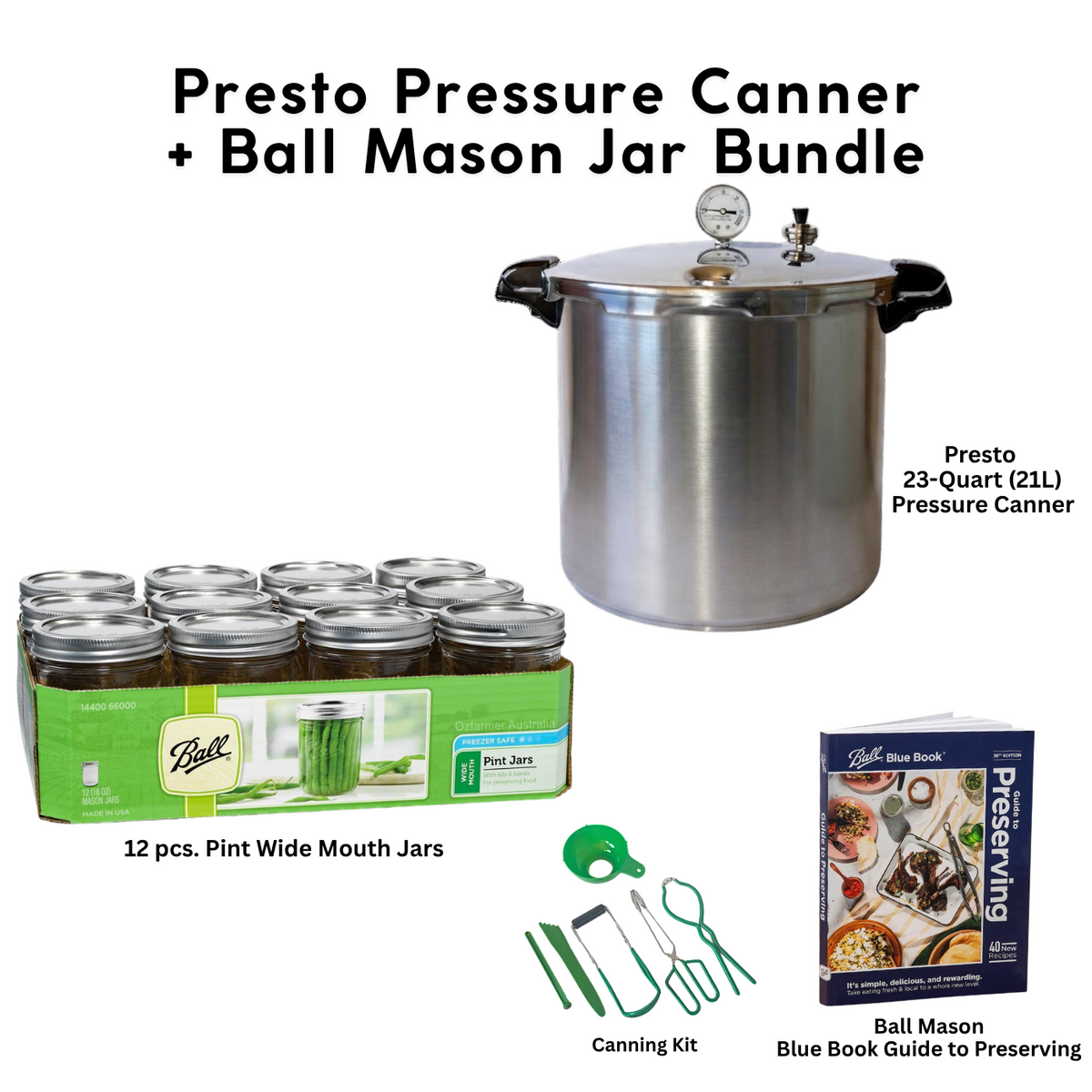 Presto 23-Quart Induction Stovetop Pressure Canner with Dial Gauge & 3-Piece Regulator — Stainless Steel Base bundle with Ball Mason Jars