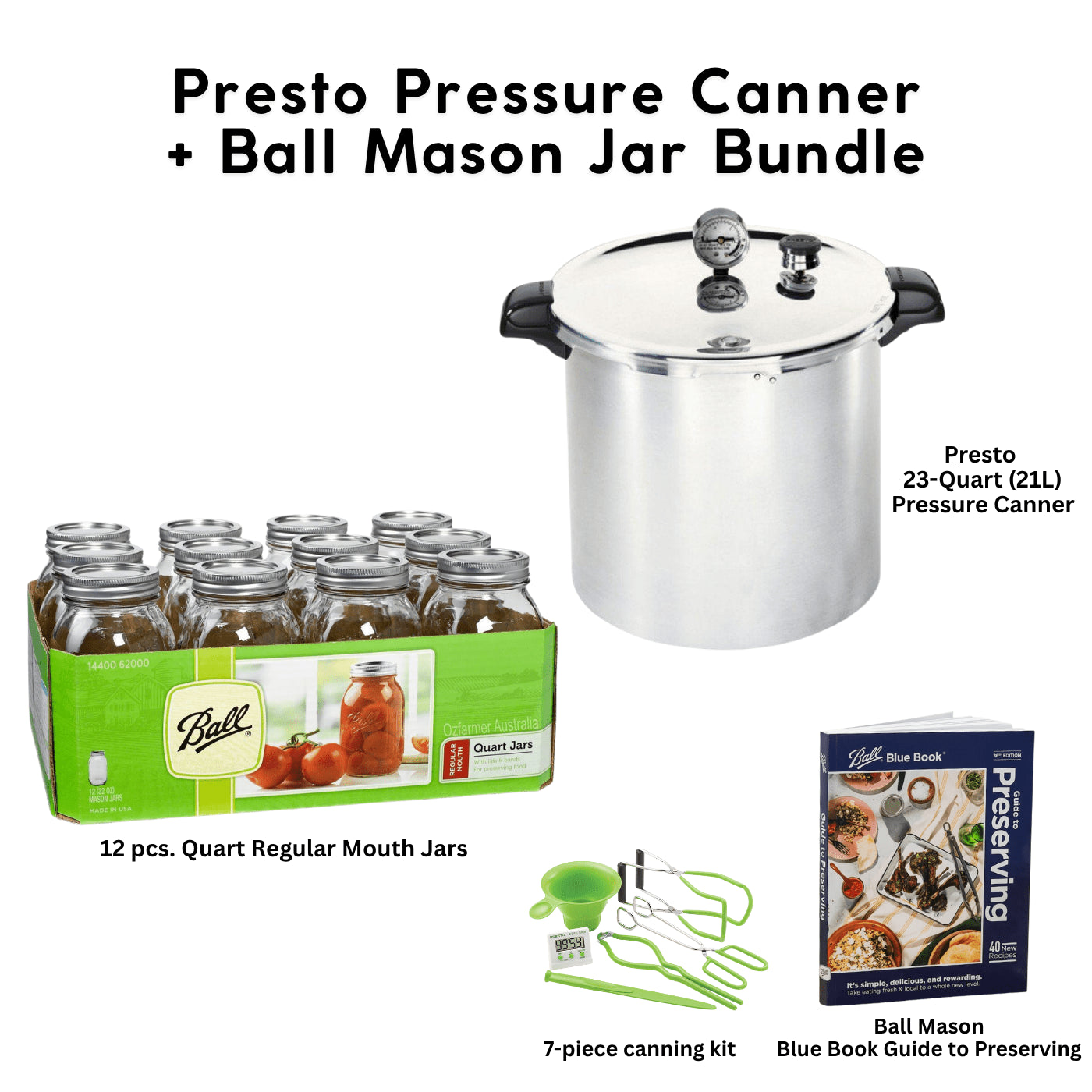 Latest Presto Model 23 Quart / 21 Litre Pressure Canner bundle with Ball Mason Jars - Ball Mason Australia