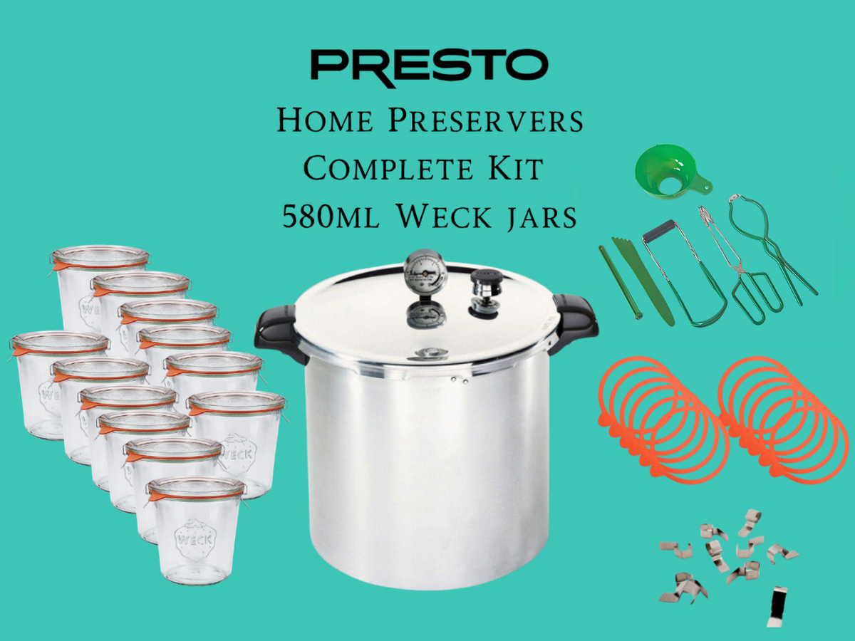 Presto 23-Quart Induction Stovetop Pressure Canner with Dial Gauge & 3-Piece Regulator — Stainless Steel Base Bundle with 580ml Weck Jars - Ball Mason Australia