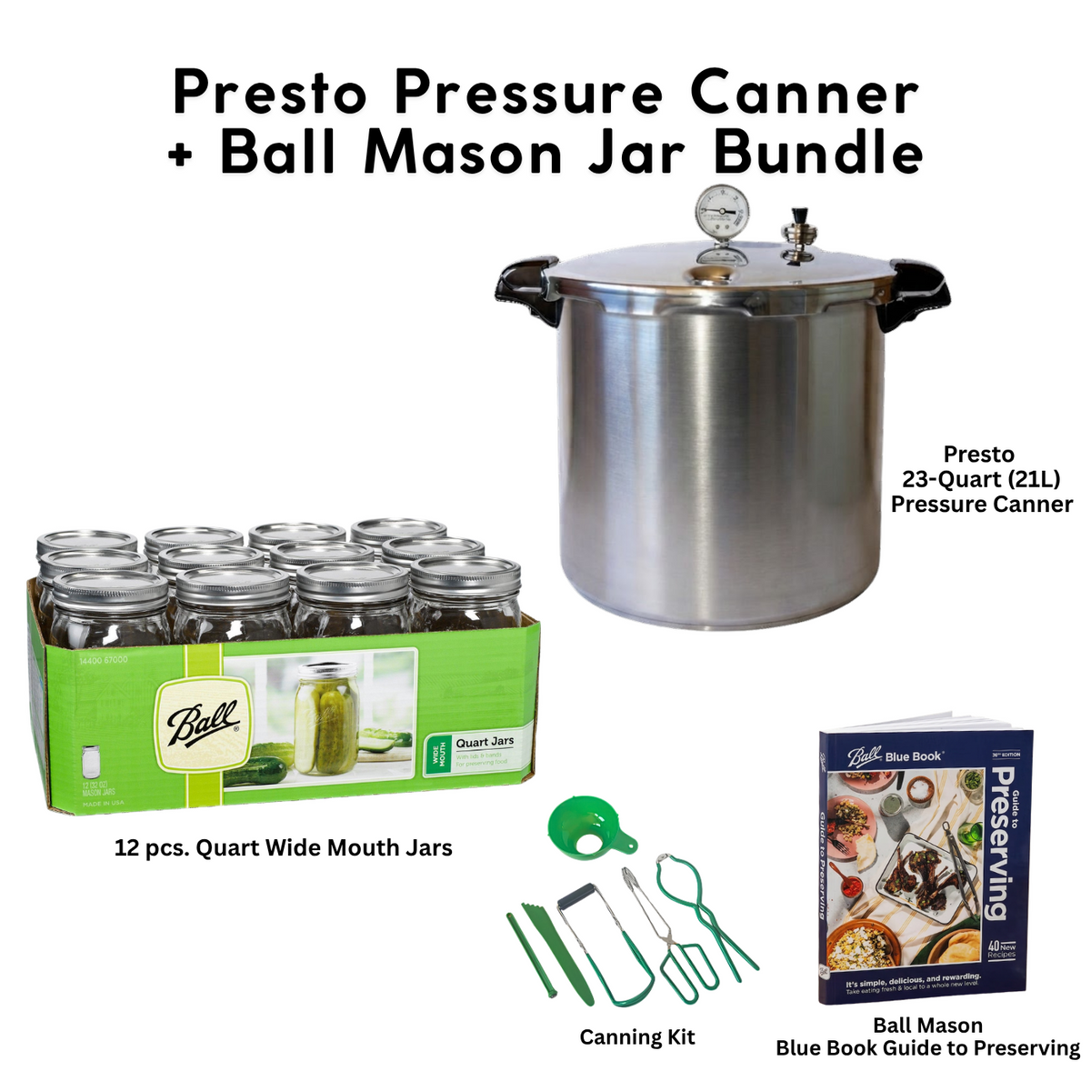 Presto 23-Quart Induction Stovetop Pressure Canner with Dial Gauge & 3-Piece Regulator — Stainless Steel Base bundle with Ball Mason Jars - Ball Mason Australia