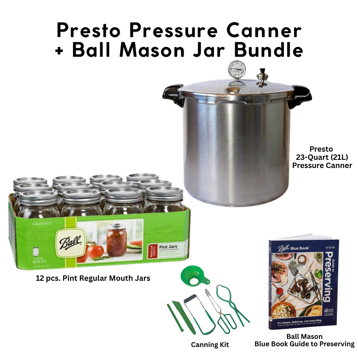 Presto 23-Quart Induction Stovetop Pressure Canner with Dial Gauge & 3-Piece Regulator — Stainless Steel Base bundle with Ball Mason Jars - Ball Mason Australia