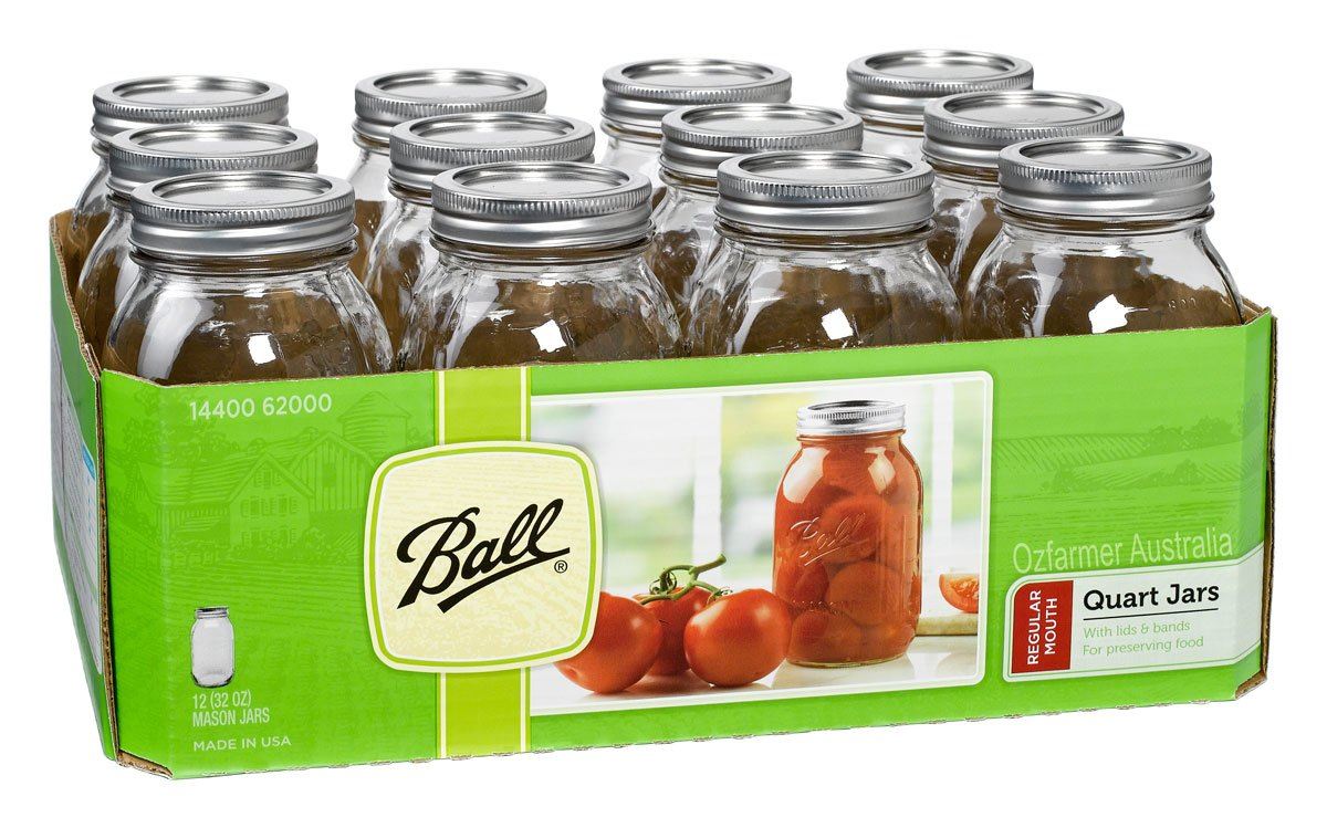 12 x Quart REGULAR Mouth Jars and Lids Ball Mason - Ball Mason Australia