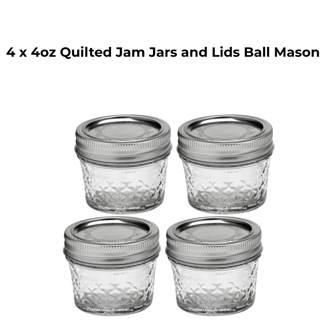 4 x 4oz Quilted Jam Jars and Lids Ball Mason - Ball Mason Australia