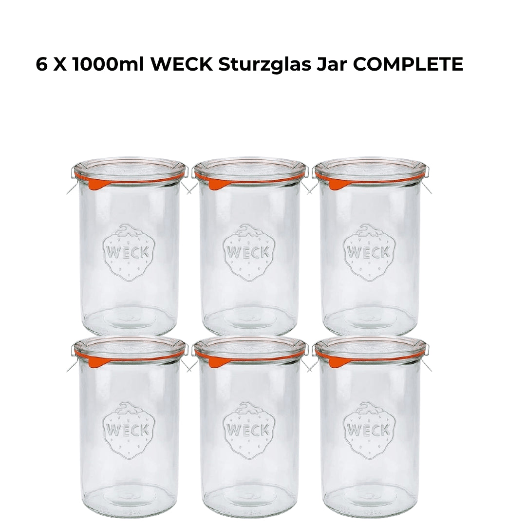 6 X 1000ml WECK Sturzglas Jar COMPLETE - Ball Mason Australia
