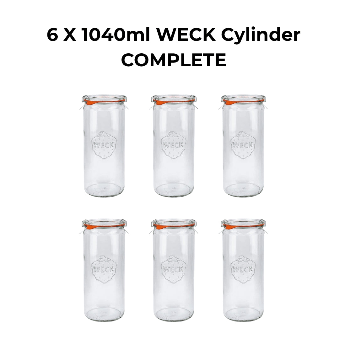 6 X 1040ml WECK Cylinder COMPLETE - Ball Mason Australia