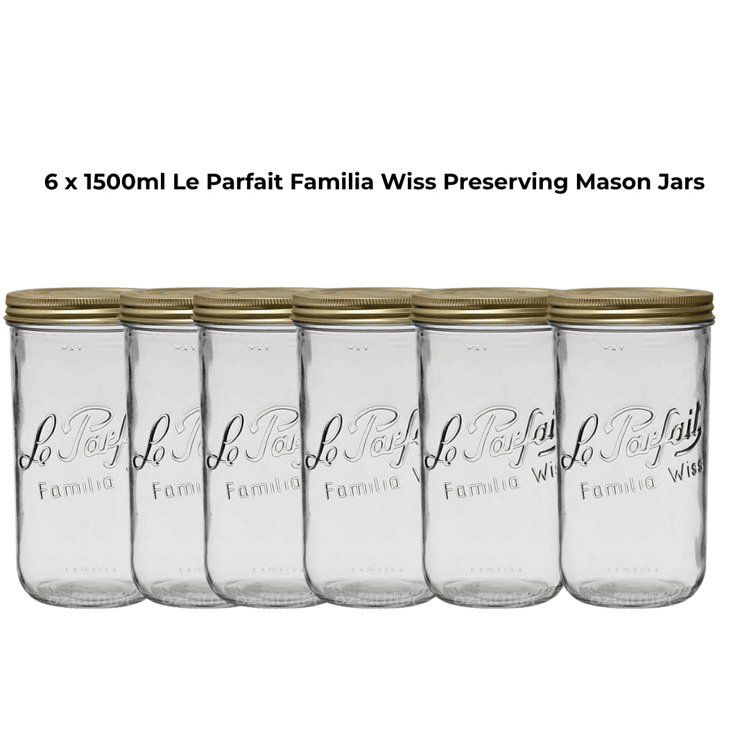 6 x 1500ml Le Parfait Familia Wiss Preserving Mason Jars - Ball Mason Australia