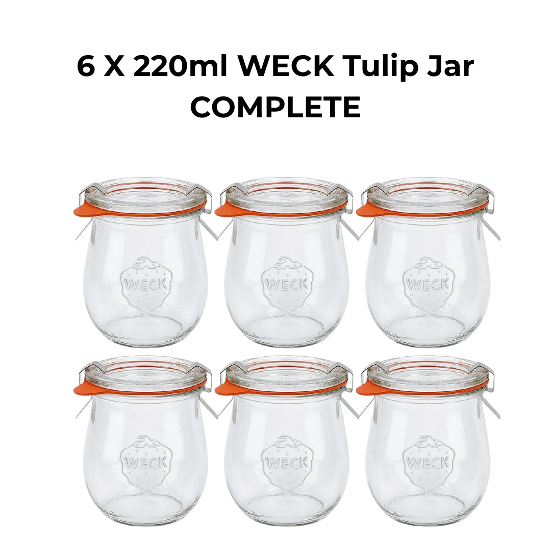 6 X 220ml WECK Tulip Jar COMPLETE - Ball Mason Australia