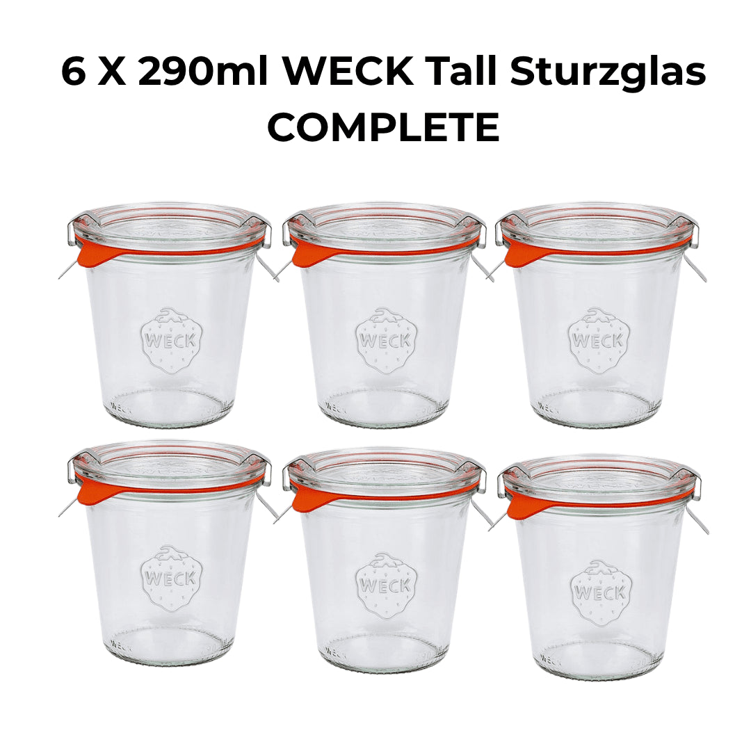 6 X 290ml WECK Tall Sturzglas COMPLETE - Ball Mason Australia