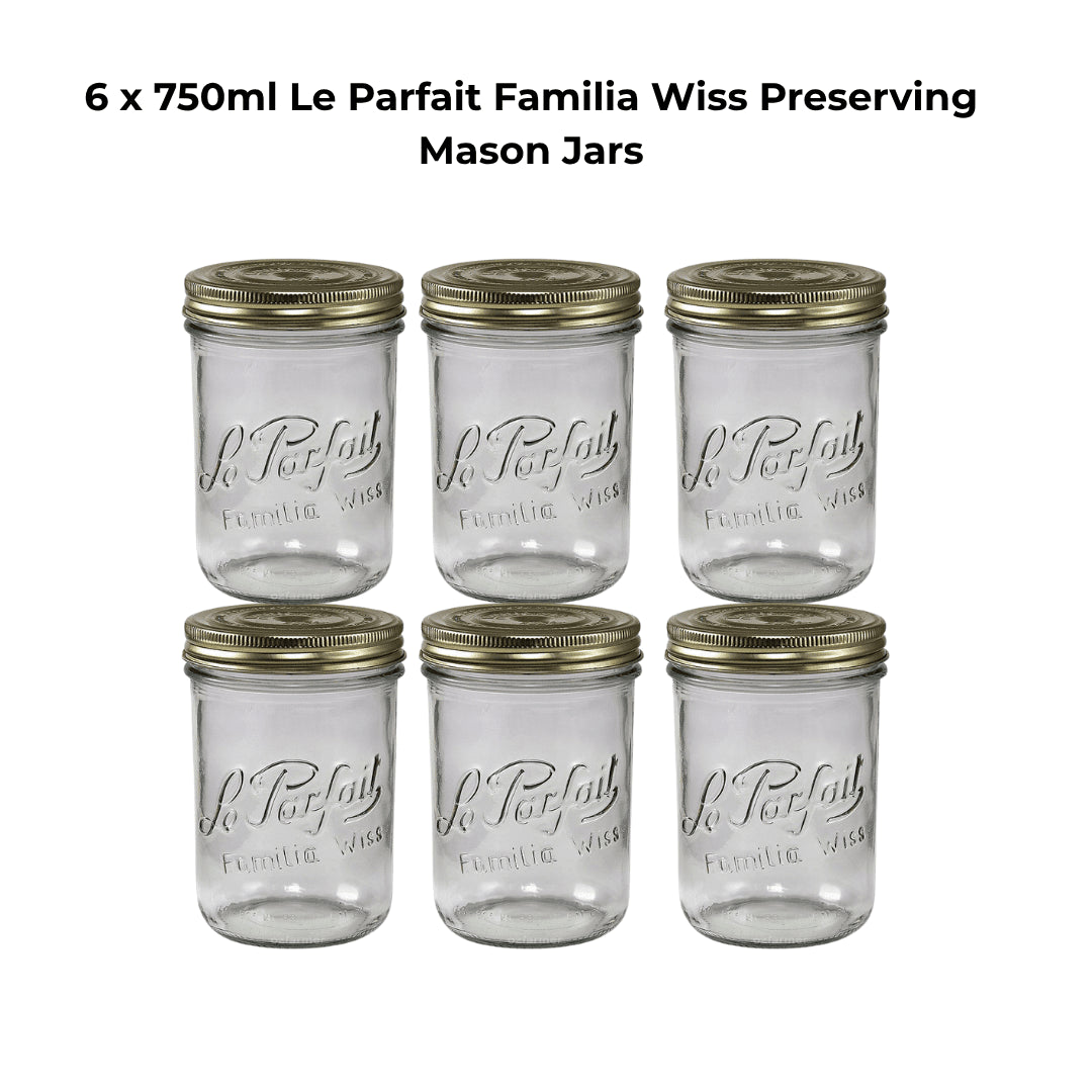 6 x 750ml Le Parfait Familia Wiss Preserving Mason Jars - Ball Mason Australia