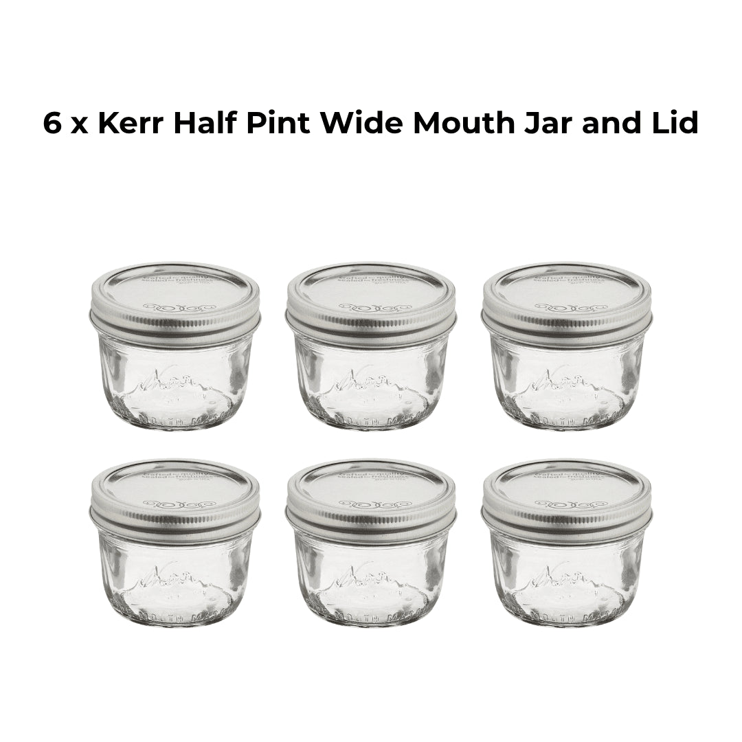 6 x Kerr Half Pint Wide Mouth Jar and Lid - Ball Mason Australia