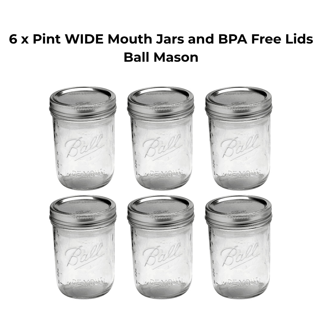 6 x Pint WIDE Mouth Jars and BPA Free Lids Ball Mason - Ball Mason Australia