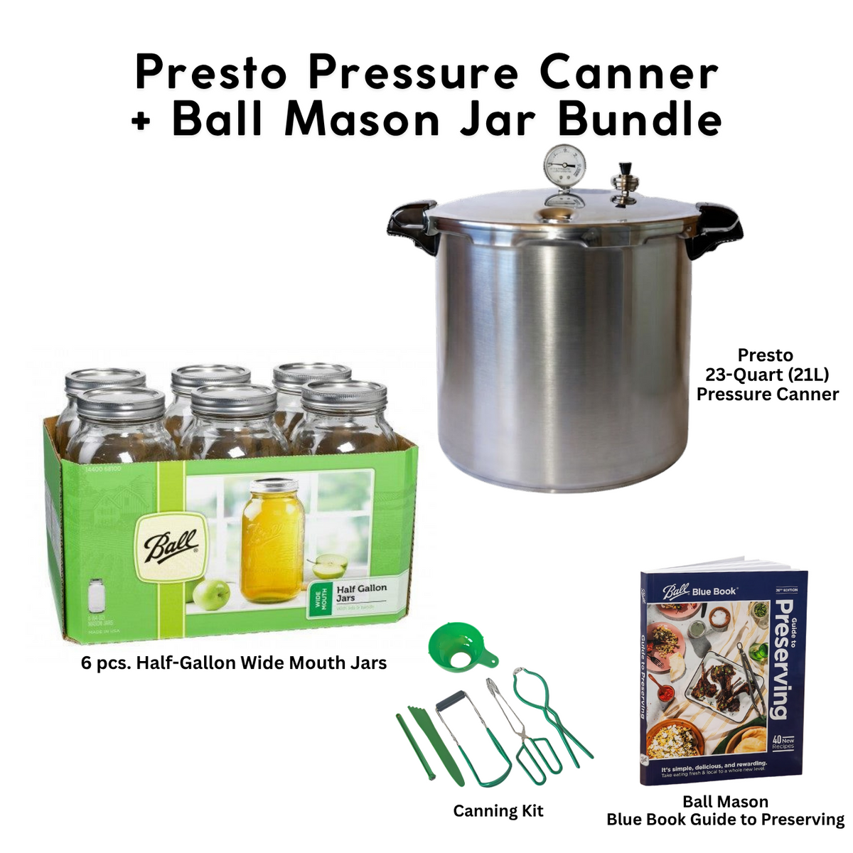 Presto 23-Quart Induction Stovetop Pressure Canner with Dial Gauge & 3-Piece Regulator — Stainless Steel Base bundle with Ball Mason Jars