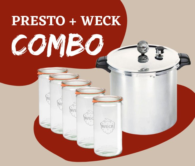 Latest Presto Model 23 Quart / 21 Litre Pressure Canner bundle with 5 x 1.5L Weck 974 Jars - Ball Mason Australia