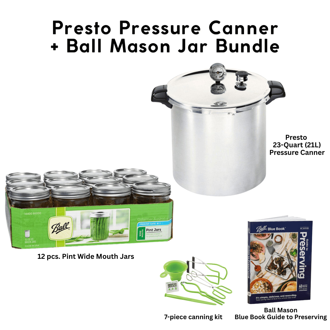 Latest Presto Model 23 Quart / 21 Litre Pressure Canner bundle with Ball Mason Jars - Ball Mason Australia