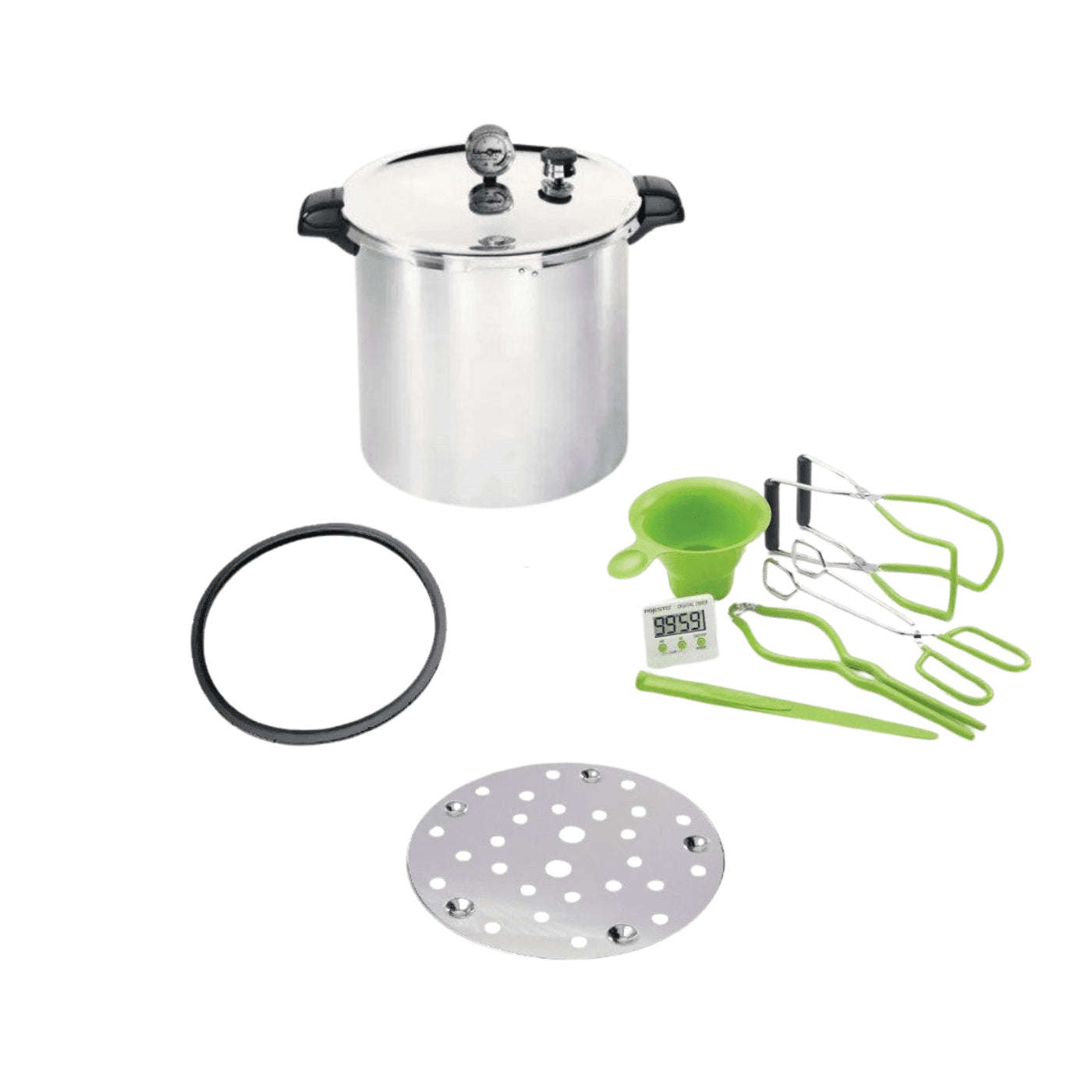 Presto Canner Starter Kit with Presto 23-Quart Induction Stovetop Pressure Canner with Dial Gauge & 3-Piece Regulator — Stainless Steel Base, Canning Accessories Kit, Spare Gasket and Canning Rack - Ball Mason Australia